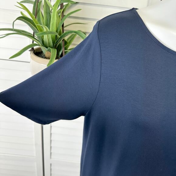 New J Jill Wearever Collection Navy Blue Tunic Top Short Sleeve Size XL Petite - Picture 3 of 10
